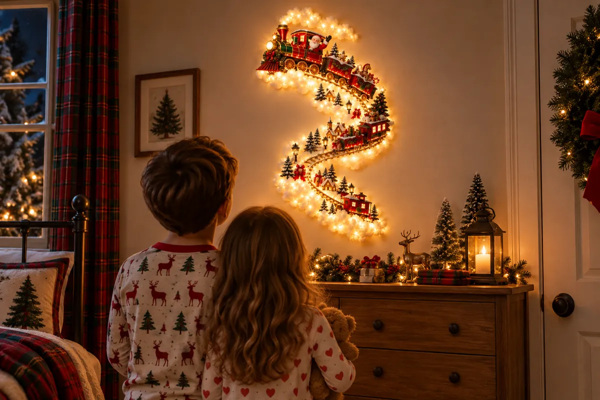 Children looking at the glowing Santa Train Light